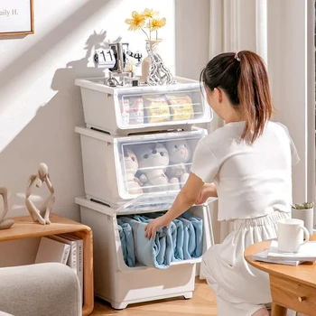 어린이 장난감 보관함, 투명 클램셸 스낵 서랍, 플라스틱 클러터 보관함, 침대 옆 테이블, 눈에 보이는 전면 오픈, 신제품