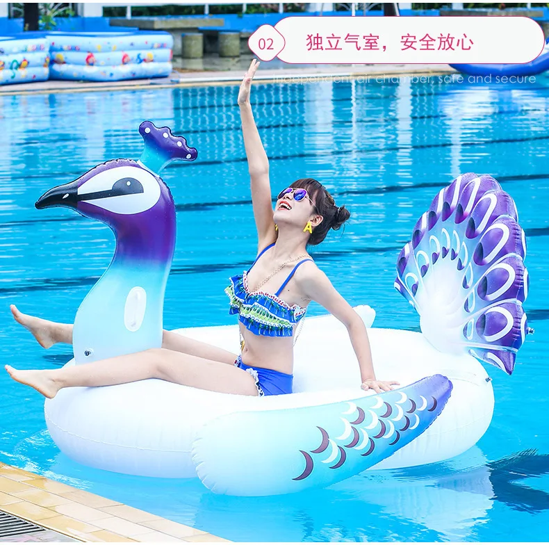 Peacock Inflatable Floating Mat Adult Water Float Bed PVC Swim Ring Outdoor Custom