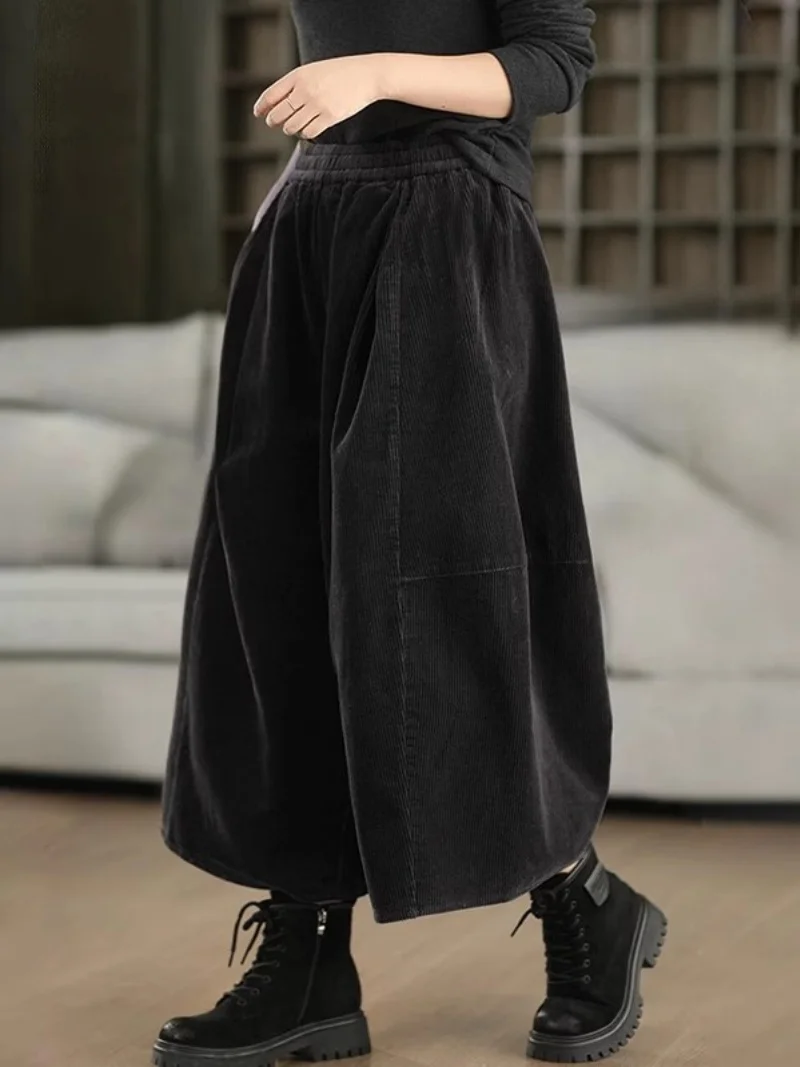 

Осень/зима 2022, вельветовые широкие брюки большого размера в стиле ретро для женщин, художественные универсальные ботинки с эластичной резинкой на талии, брюки w1005