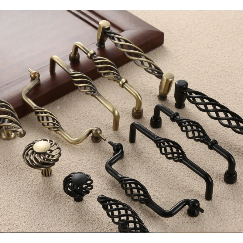 Vintage Antique Bronze Cabinet Handles Hollow Out Birdcage Handles Drawer Knobs Wardrobe Door Pullers Furniture Handle