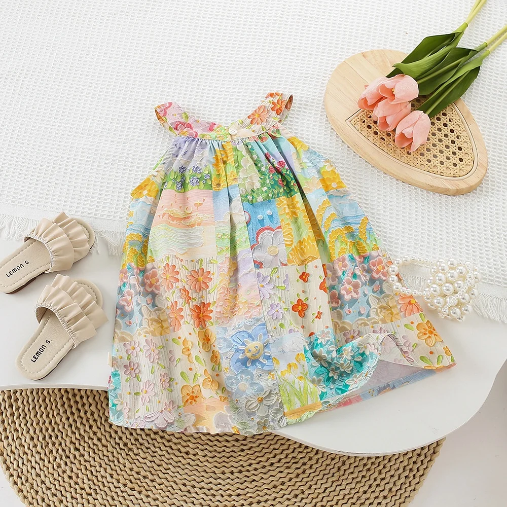 

Girls Summer Floral Print Off-oulder Svel Dr Cute Little Girl Casual Ne Hanging Vest Dr Women's Silk Top