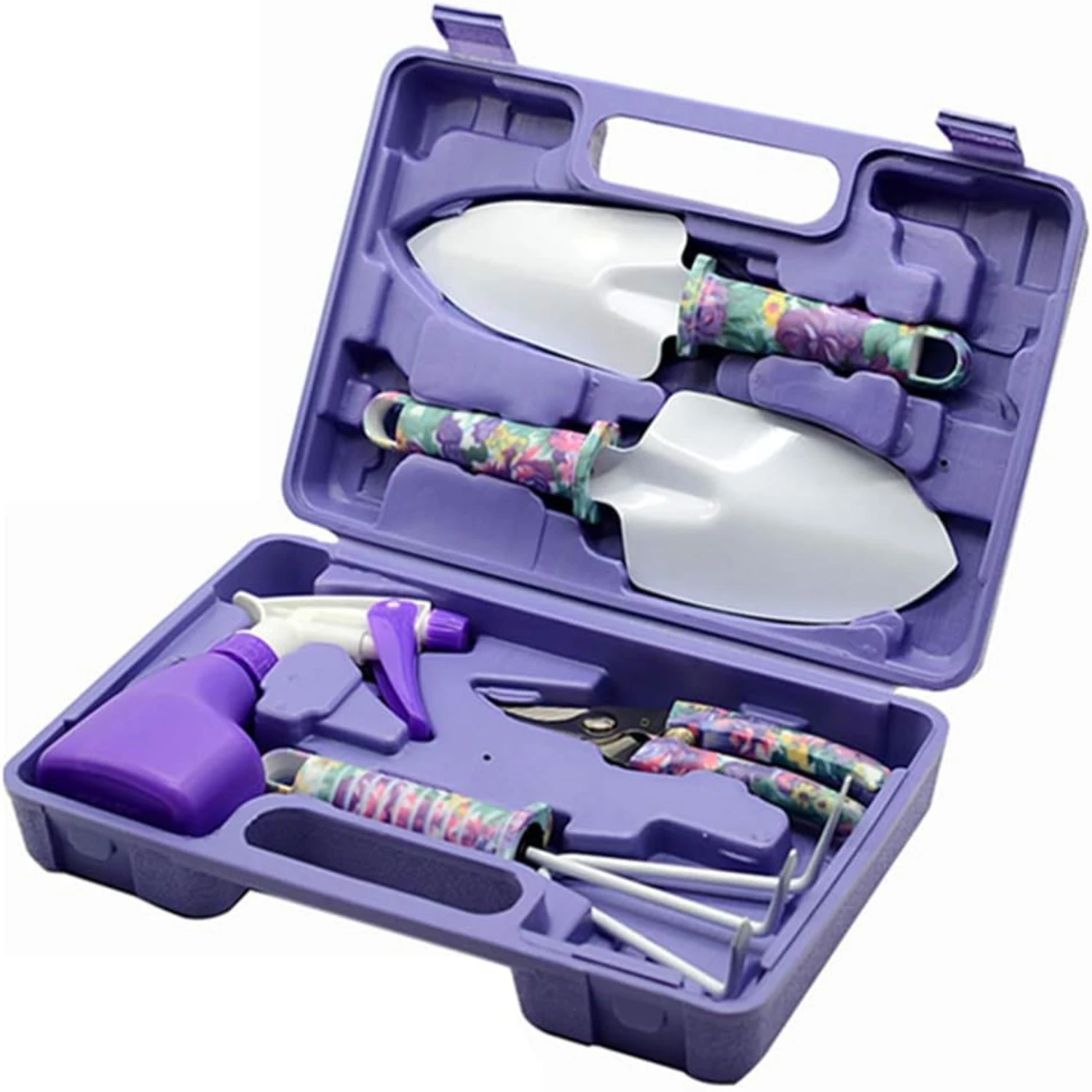 

Efficient Gardening Made Easy with Comfortable Ergonomic 5-Piece Floral Print Stainless Steel Garden Tools Set - Includes Shovel