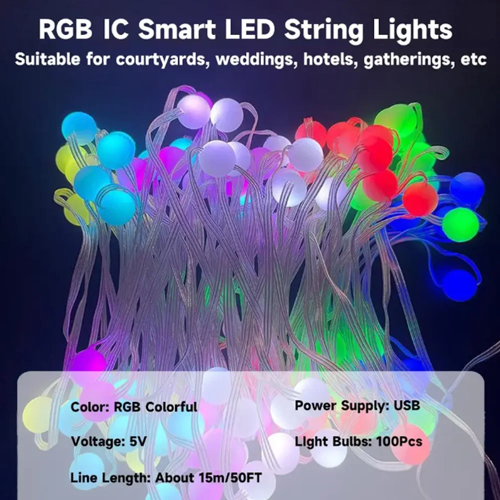 أضواء ستارة LED RGB، أضواء شريطية زخرفية ذكية، التحكم في التطبيقات والموسيقى، مقاومة للماء IP65، زينة عيد الميلاد الخارجية #3