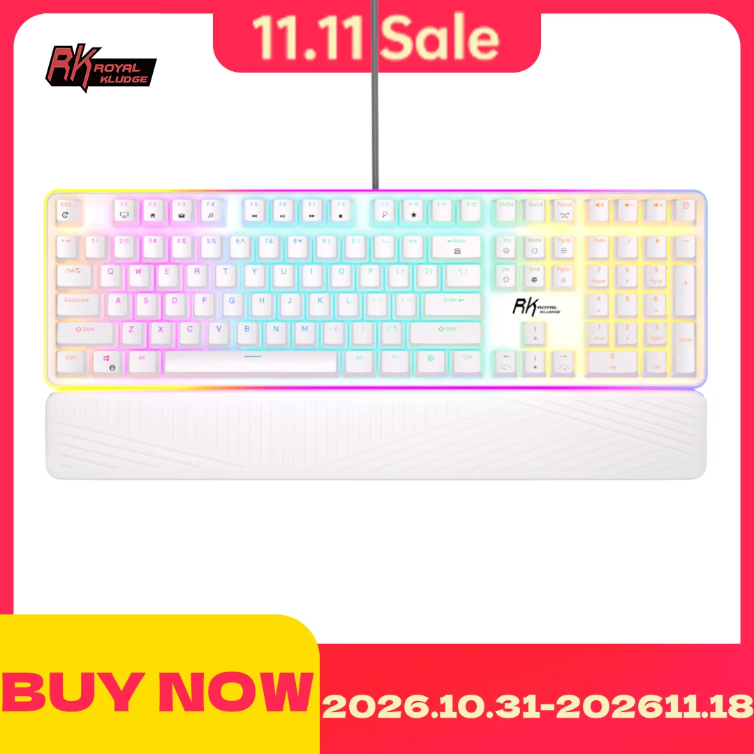 RK ROYAL KLUDGE RK918 RGB Backlight Wired Gaming Mechanical Keyboard 108 Keys Anti-Ghosting with Large LED Sorrounding Side Lamp