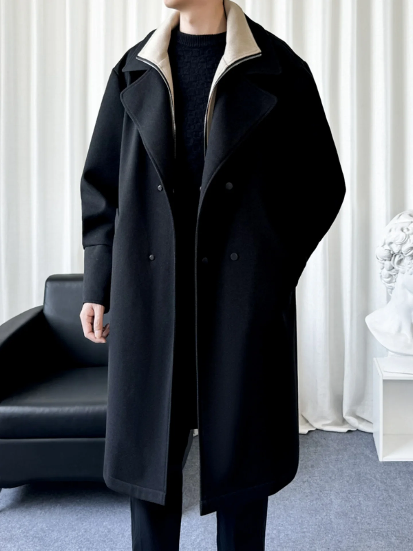 

Men's Mid-Length Over-Knee Woolen Coat High-End Tweed Outerwear Autumn Long Briti Sle Windbreaker Youthful Vitali Faion