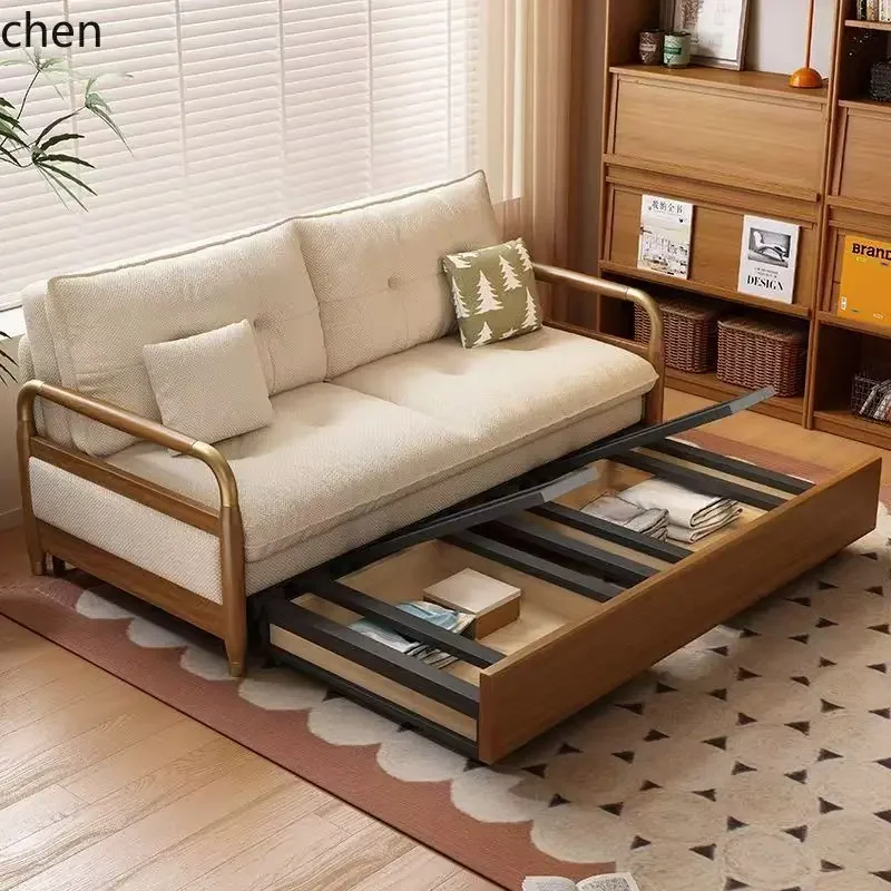 

HYS Foldable Dual-use Solid Wood Multifunctional Sofa Bed for Living Room and Bedroom Single and Double Sofa