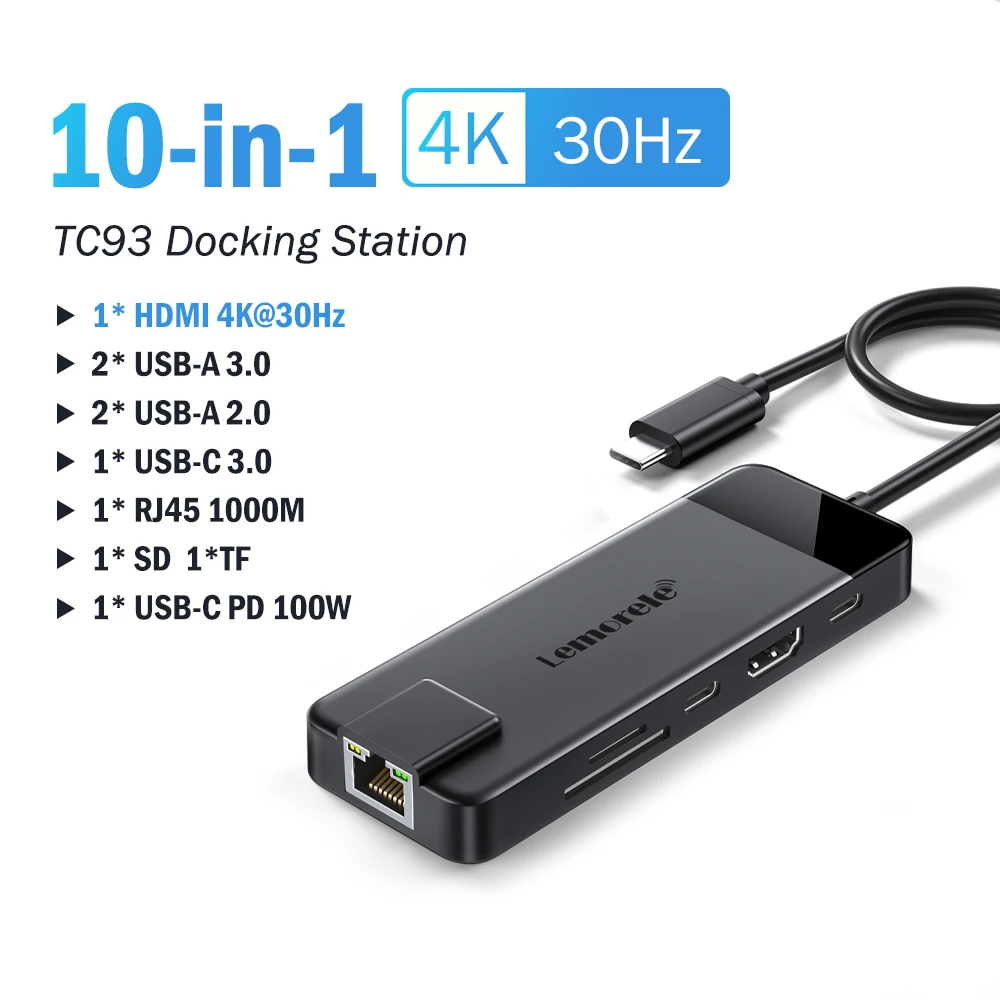 Lemorele 10/9in-1 USB C Hub Type C Docking Station RJ45 PD 100W Adapter USB 3.0 Hub Laptop Tablet Accessoires voor Macbook Laptop