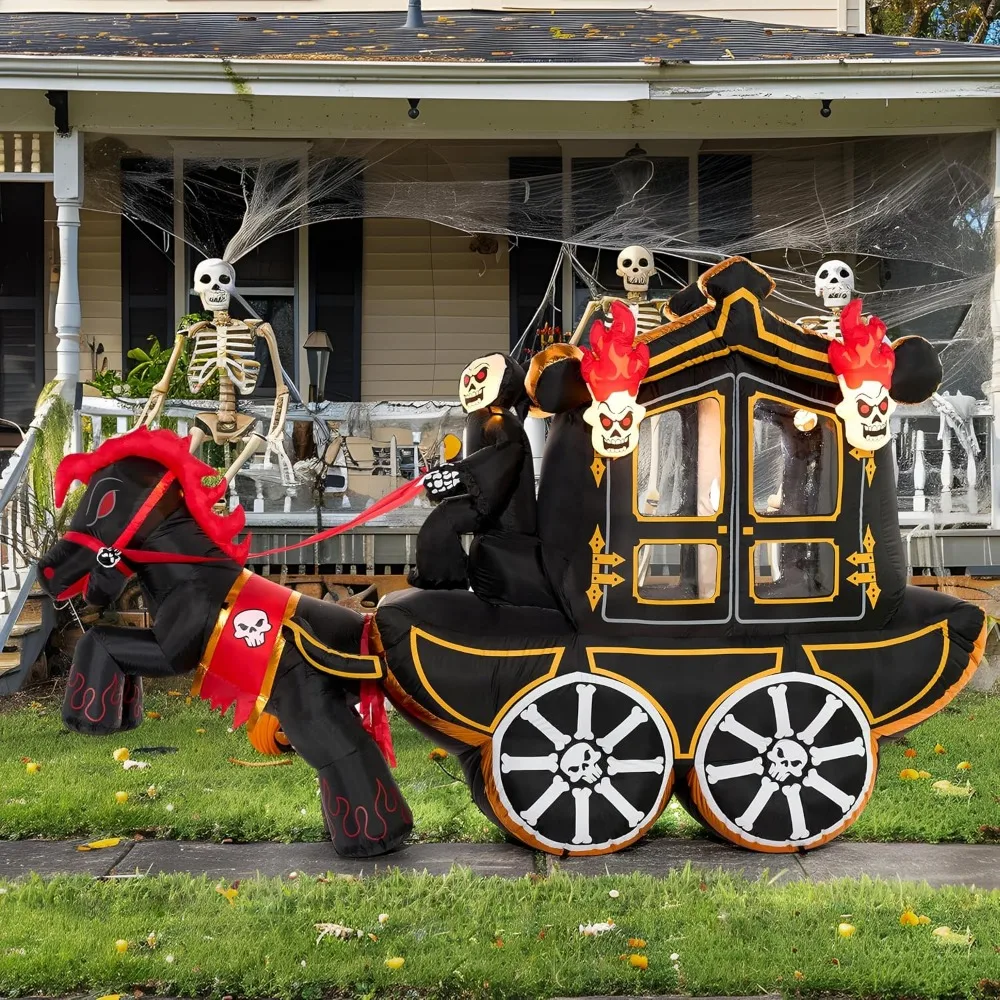 Nadmuchiwana dekoracja zewnętrzna na Halloween, wózek, wbudowana dioda LED, zabawka na dziedzińcu na Halloween, 10 stóp