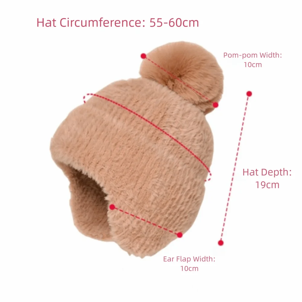 Miękka, gruba czapka z dzianiny, utrzymująca ciepło, jednokolorowa czapka z nausznikami, jesienno-zimowa czapka damska.