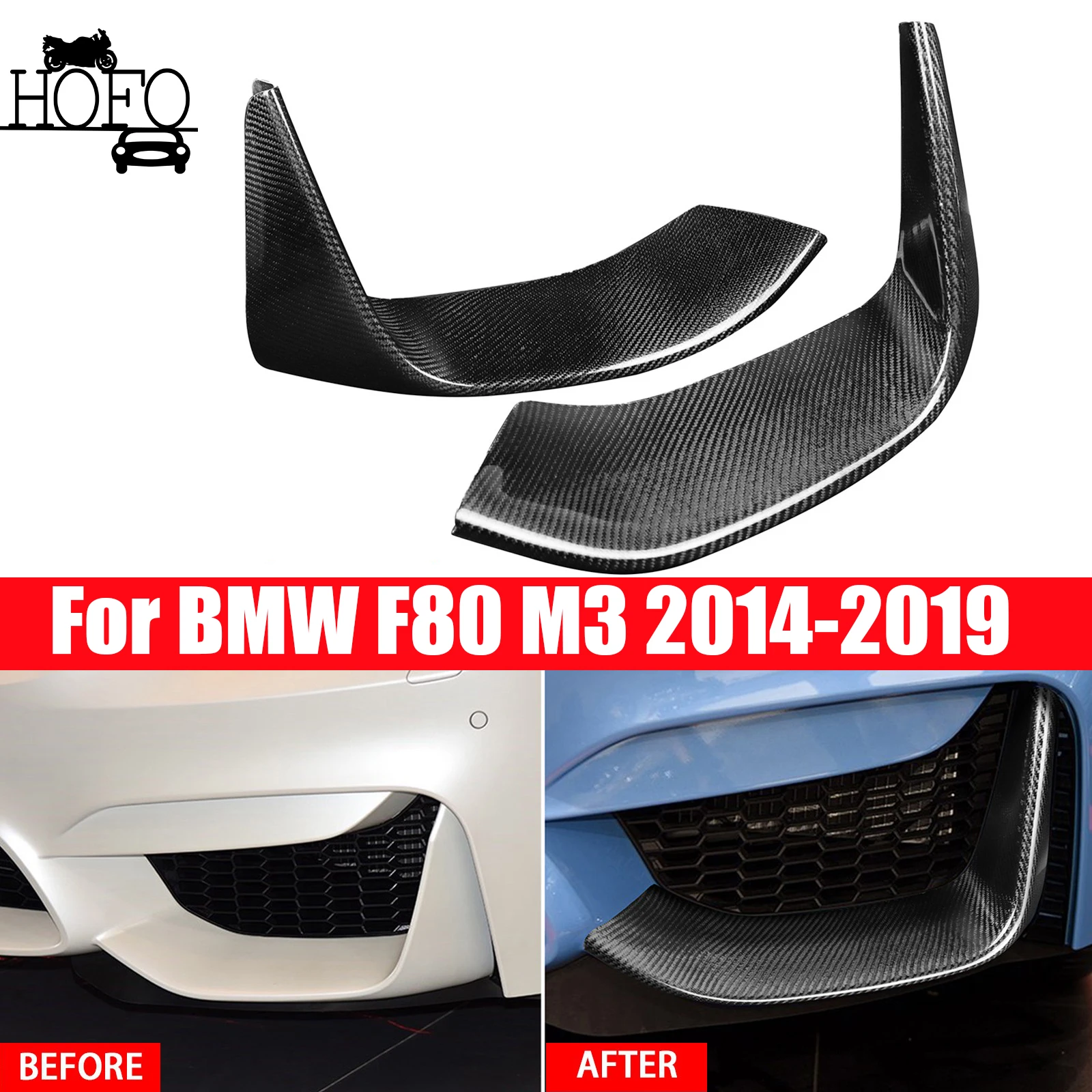 

Real Dry Carbon Fiber Front Bumper Lip Spoiler Splitters FOR BMW F80 M3 2014-2019 F82 F83 M4 2015-2020