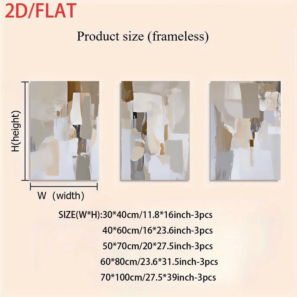 1 set of Nordic-style light luxury triptych decorative paintings, cream-colored geometric color block art, 2D flat design.
