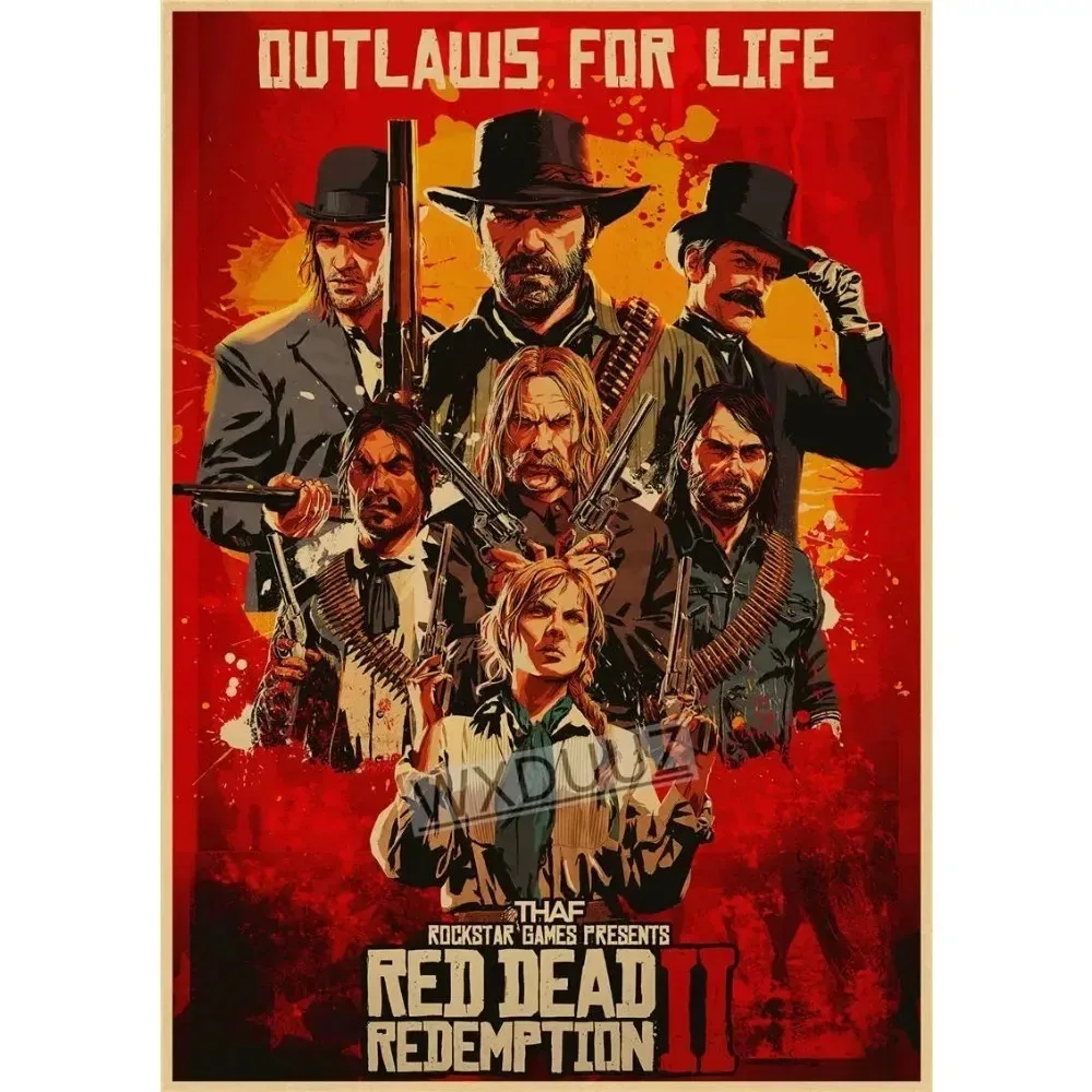 Popular Vintage Game Red Dead Redemption 2 Home Decoration Wall Decor Poster Aesthetic Cafe Kids Room Posters Canvas Painting