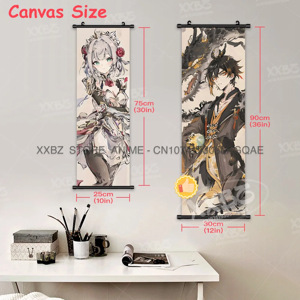 Genshin Impact Spiele Figuren Schriftrollen Bild Zhongli Heimdekoration Hängende Gemälde Shenhe Wandkunst Poster Tapete – Detail 5