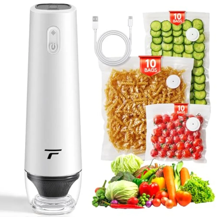

Vacuum sealer for food, Chef's Design to Preserve Freshness, Compact Handheld Vacuum Sealer with 30 Reusable Bags, Professional