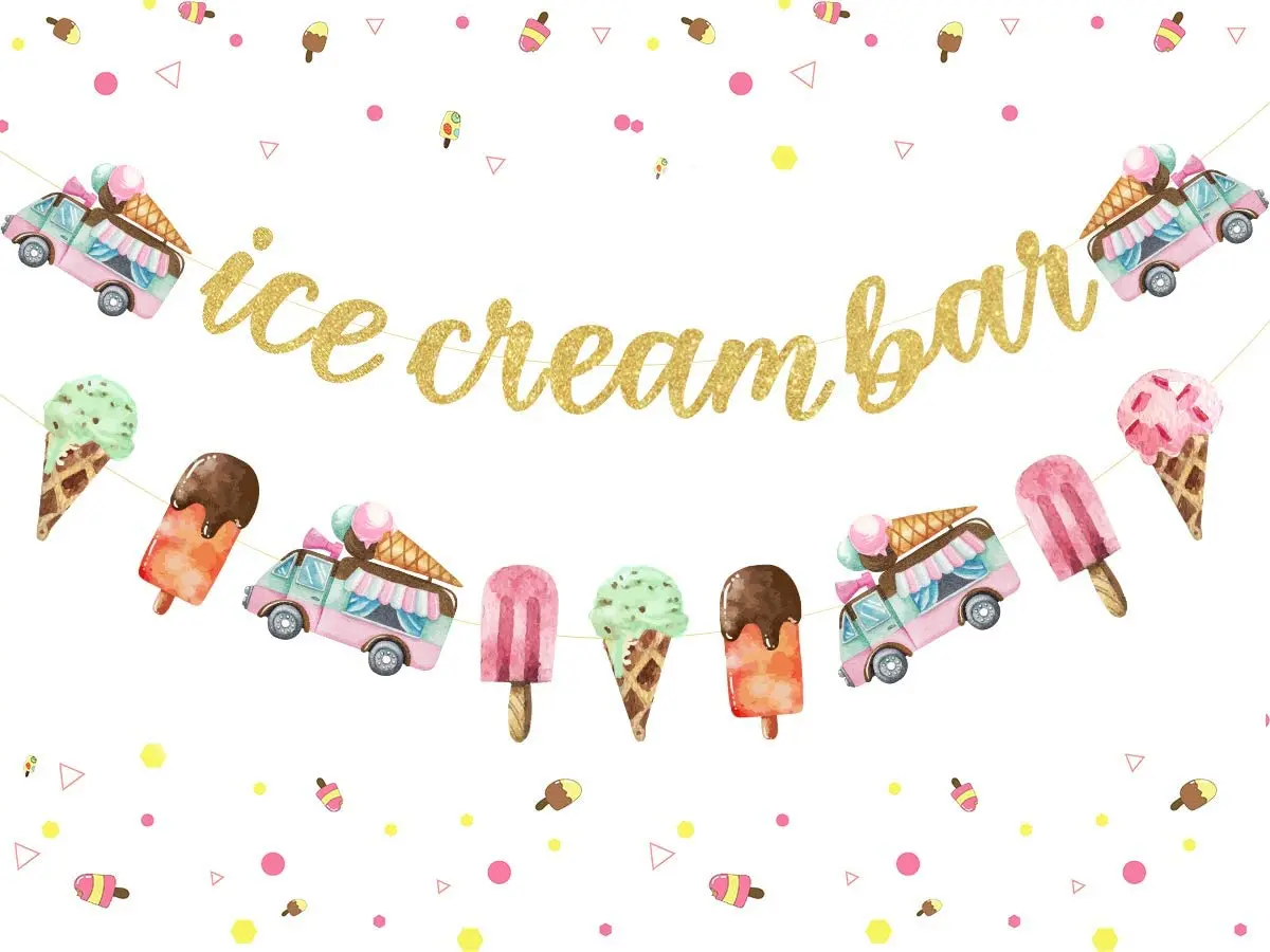 Ice Cream Bar Decorations Banner Ice Cream Garland Ice Cream Sundae Bar Sign for Ice Cream Theme Birthday Baby Shower Supplies