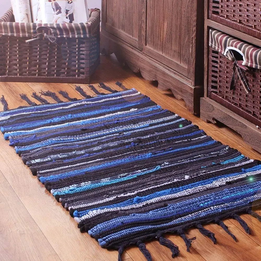 Chindi Rag Rug, Machine Washable Cotton Reversible Rag Rug Hand Woven Multi Color Striped Area Rug Floor Rugs for Bedroom