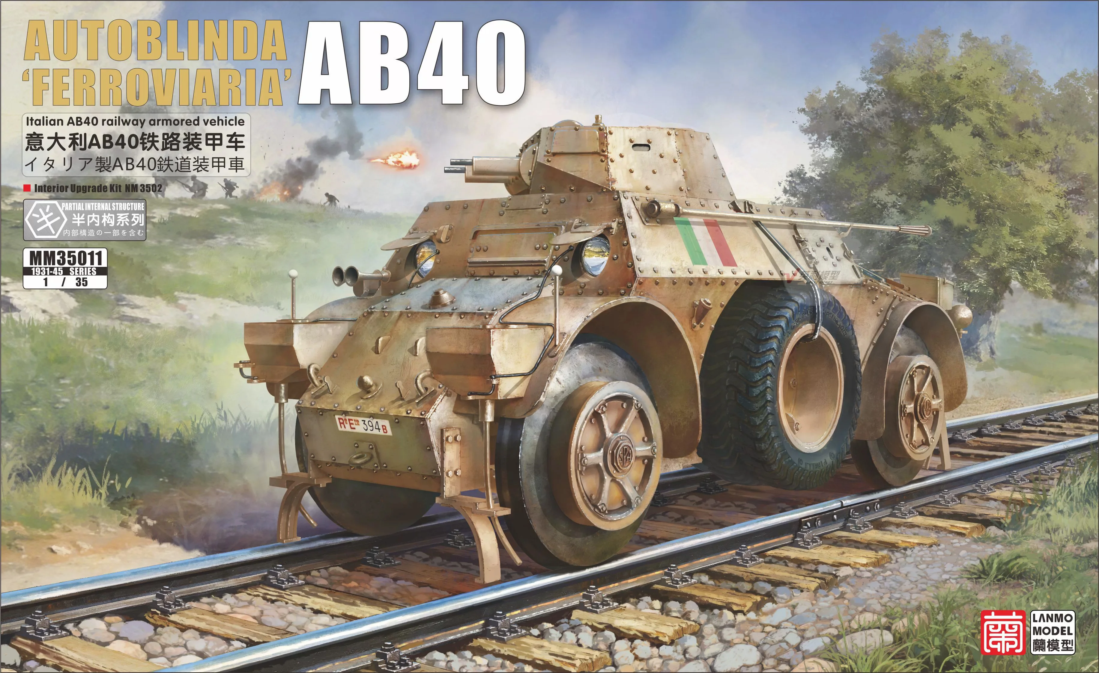 LANMO MM-35011 1/35 Italienisches AB40 Ferroviaria Eisenbahn-Panzerfahrzeug Plastikmodellbausatz