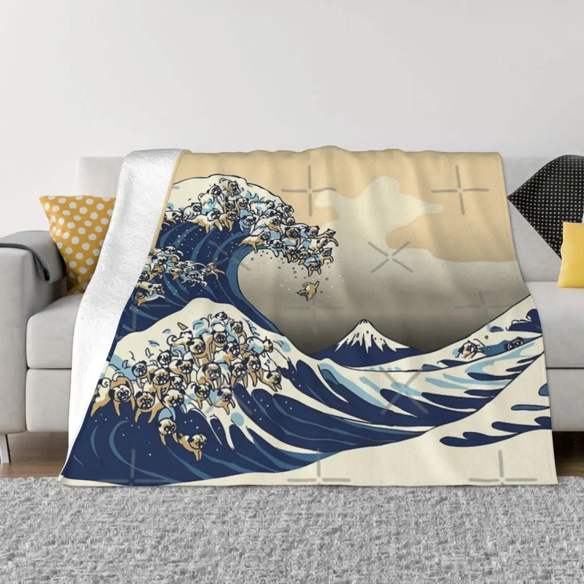 The Great Wave Of Pugs Vanilla Sky Plush Blankets Couple Blankets Thin Wadding Blanket Throw Blanket