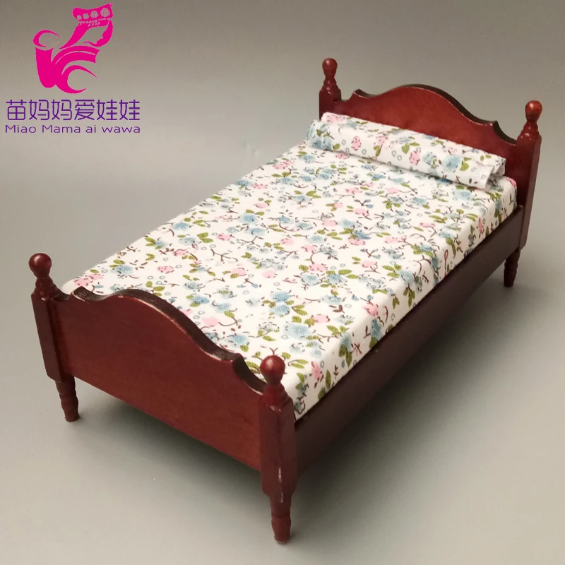 1:12 1:8 BJD Doll House Mini Furniture Model Bedroom Retro European Bed Doll House Diy Furnitures