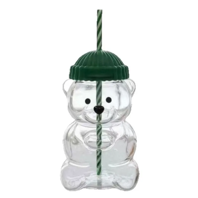 JUSTINLAU en Stock tasses en verre en forme d'ours avec paille et couvercle tasse à café dessin animé mignon créatif verre tasse à jus tasse à thé verres cadeau