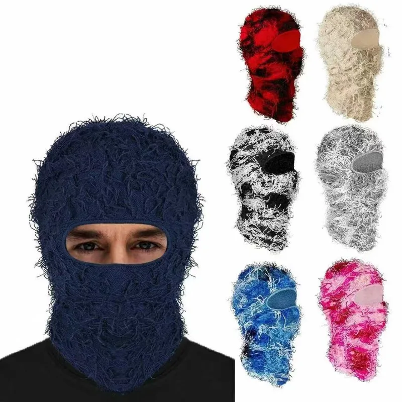 Knitted Warm Hood Camouflage Jacquard Single Hole Cold Mask Outdoor Windproof Ski Plush Cap Men Women Winter Thermal Face Cover