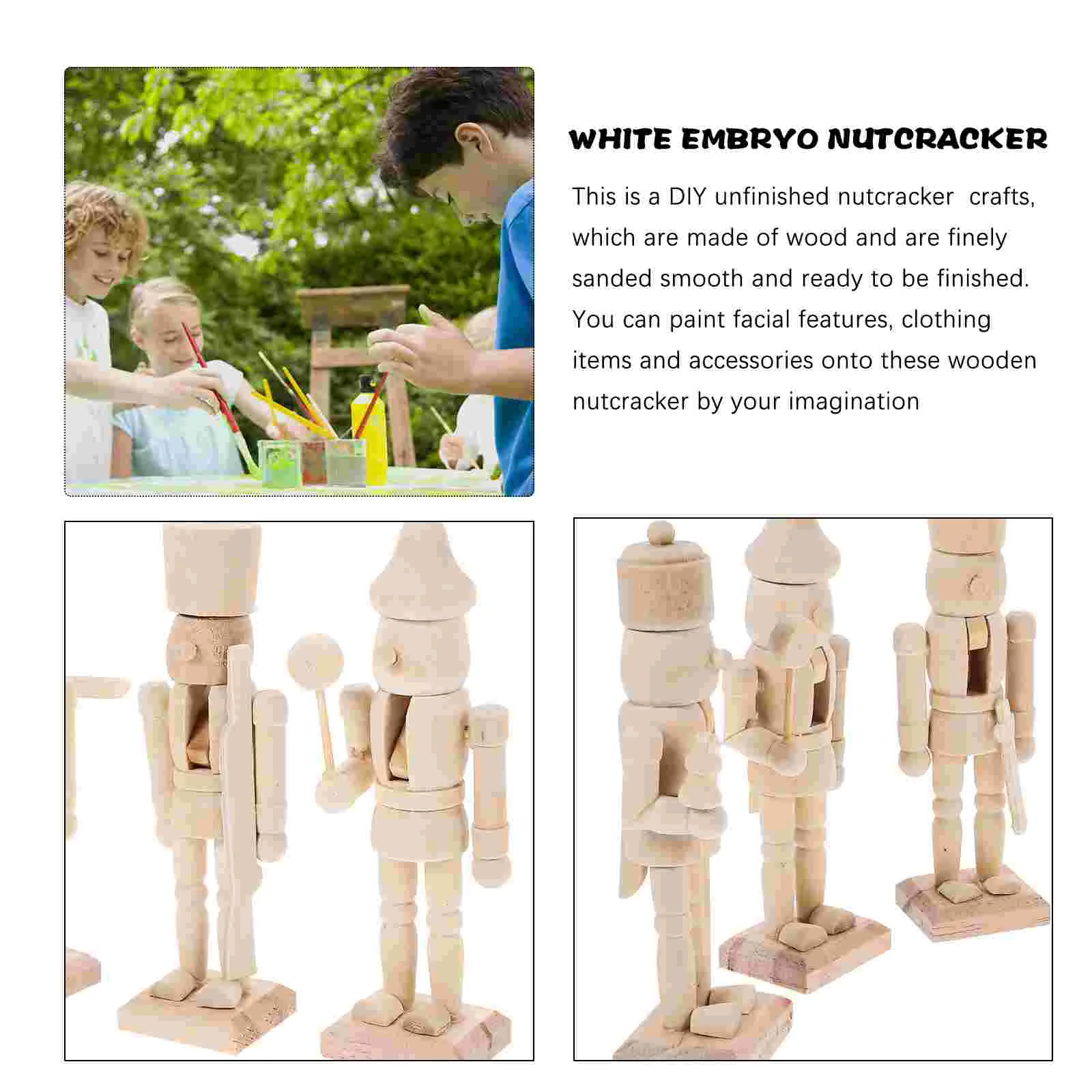 6 Pcs Tiered Tray Decoration White Embryo Nutcracker School Painting DIY Wooden Puppet