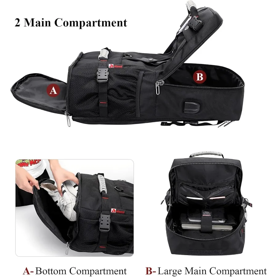 حقيبة ظهر للسفر من WITZMAN للرجال والنساء حقيبة أمتعة واق من المطر قابلة للتحويل تناسب حقائب الكمبيوتر المحمول مقاس 17 بوصة للطائرة B681 Bla