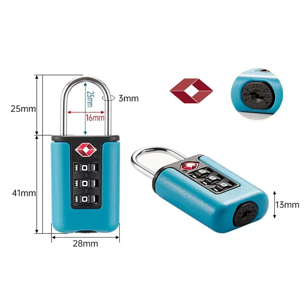 TSA Customs Code Lock for Travel Luggage Password Changeable black Lock Contrast Design Padlock 3 Digit Combination Lock