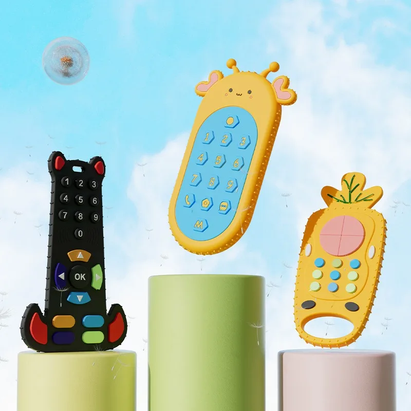 Baby Silicone Teether Toys Remote Infant TV Control Shape Mobile Phone Chew Early Learning Rodent Gum Pain Relief Development