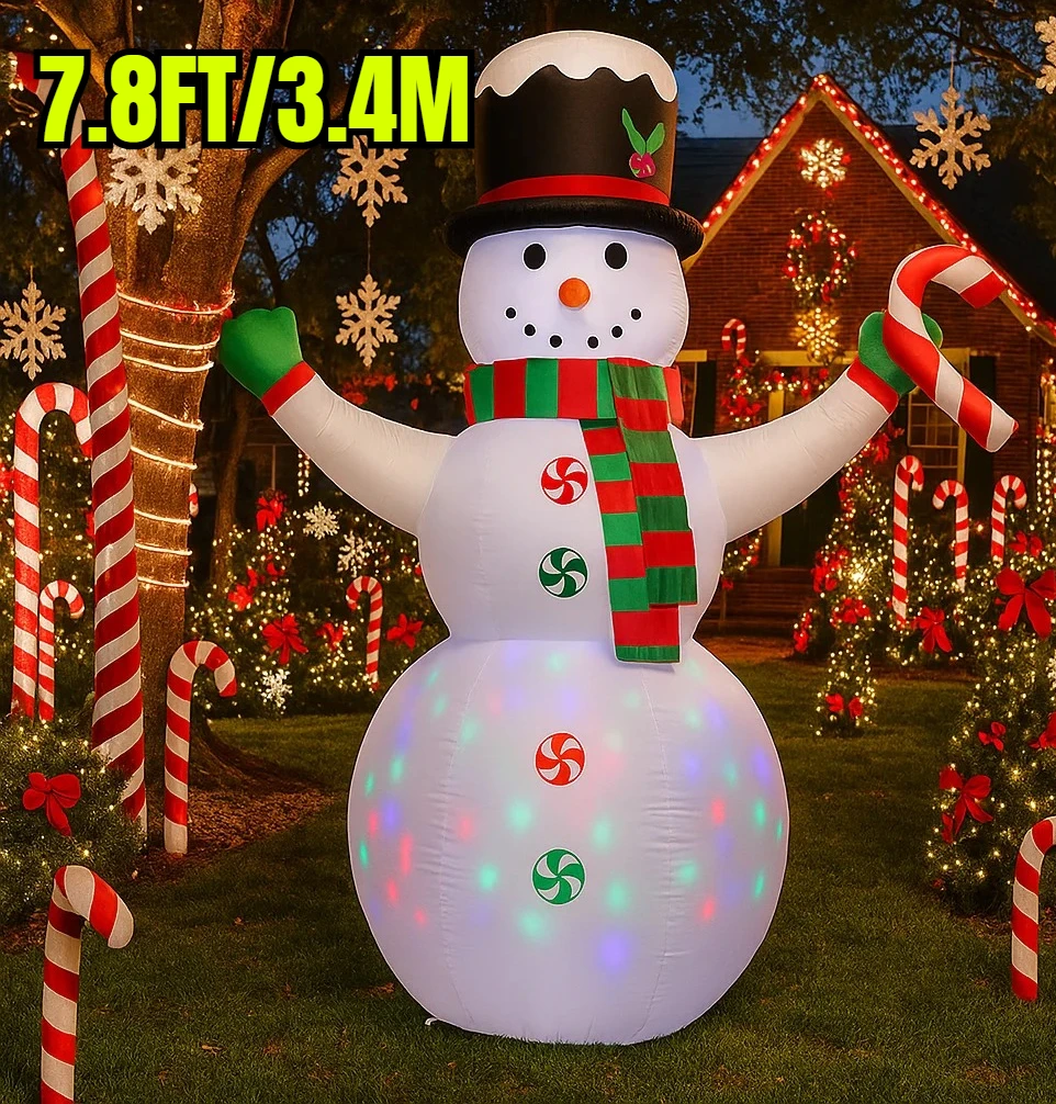 

7.8FT Christmas Decorations Inflatable Snowman Candy Cane Toys Home Yard Ornaments with LED Decor Christmas Supplies with Lighte