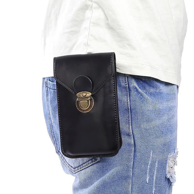 

Мужской поясной кошелек из искусственной кожи для хранения мобильного телефона, подвесной кошелек с замком, ремень для ношения, вертикальный ремень, многофункциональная поясная сумка