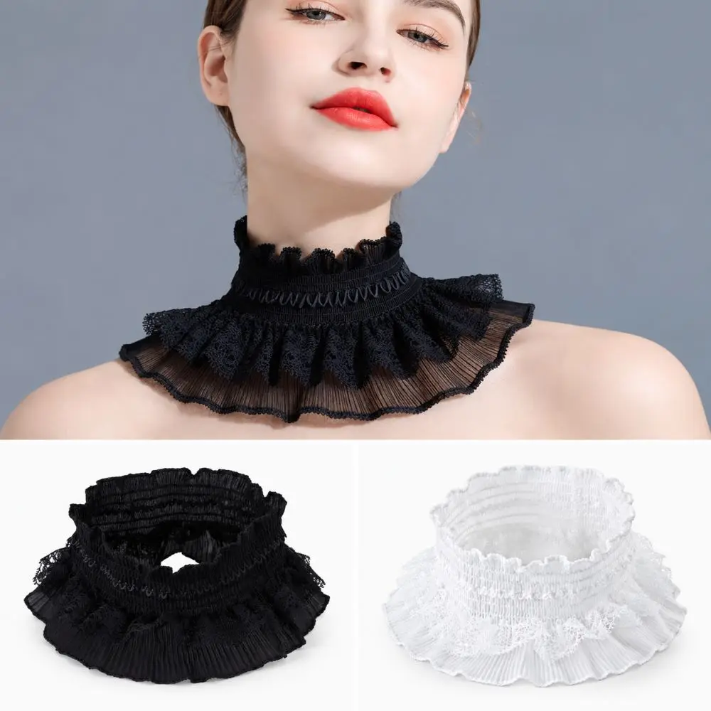 Clothing Accessory Ruffle Trim Lace Collar Detachable White Black Neck Ruffles Wrist Cuffs Lolita Style