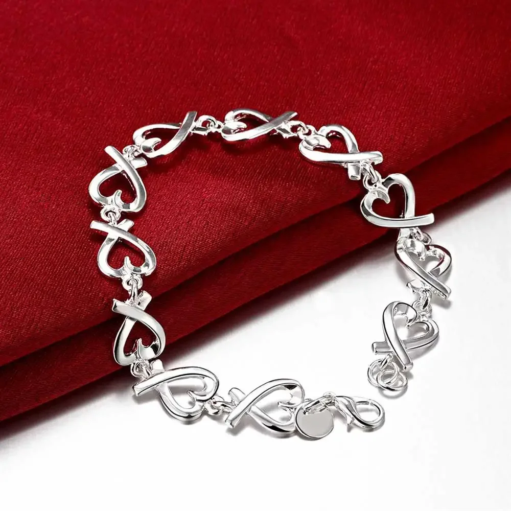 Hochwertiges Herz-Kelp-Kettenarmband aus 925 Sterling Silber für Damen, Beliebte Marken-Schmuckstücke für Hochzeit, Party und Weihnachtsgeschenke