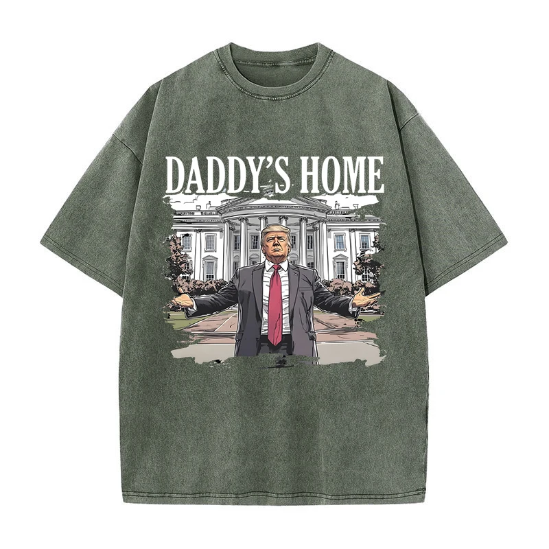 Washed Vintage T-Shirts DADDY'S HOME USA President Print T Shirts Men Women Harajuku Casual Cotton Short Sleeve Street Tshirt