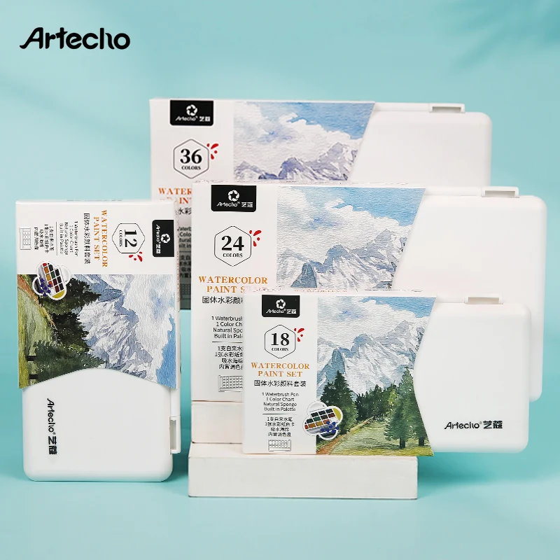 مجموعة ألوان مائية Artecho 12/24/48/72 لونًا في صندوق محمول، مجموعة طلاء مع فرش ألوان مائية للمبتدئين والمحترفين