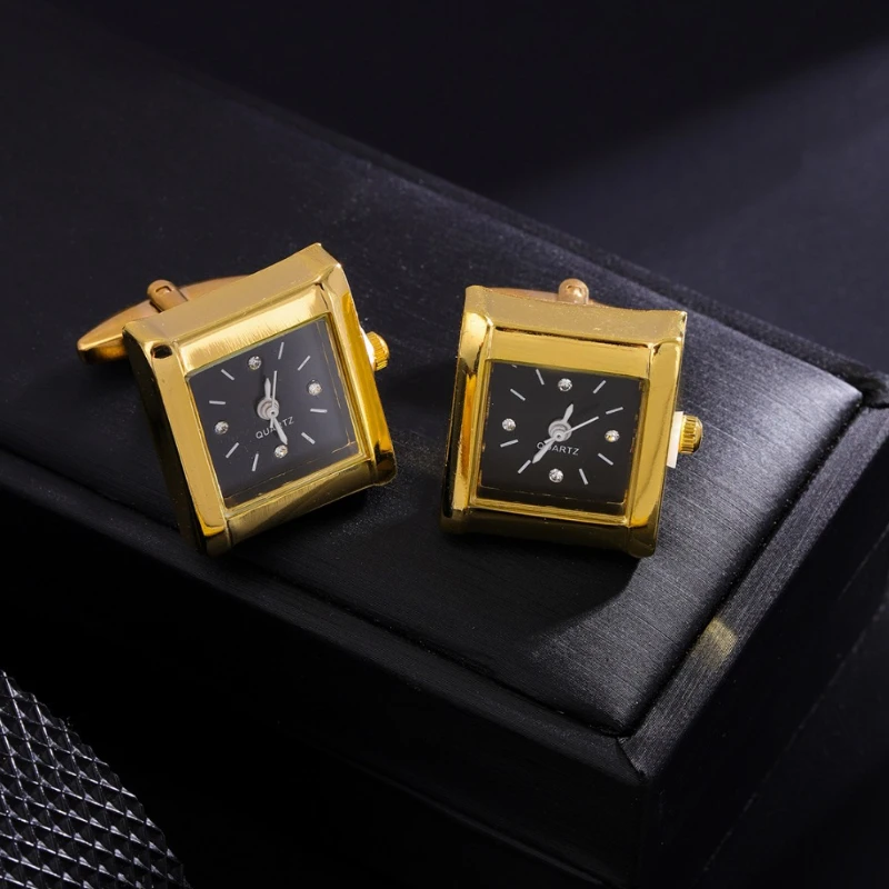 Luxus quadratische Gold Farbe Uhr Manschetten knöpfe High-End Französisch Business Manschette Link Herren hemd Hochzeit Schmuck Zubehör – Detail 3
