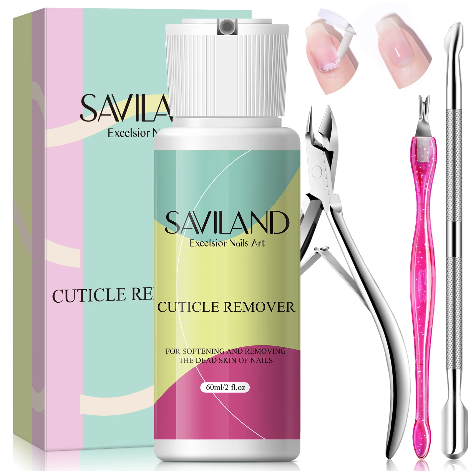 

SAVILAND Cuticle Remover Kit 2.03oz with Nipper/Pusher/Trimmer - Professional Manicure Set Christmas Gifts for Her.