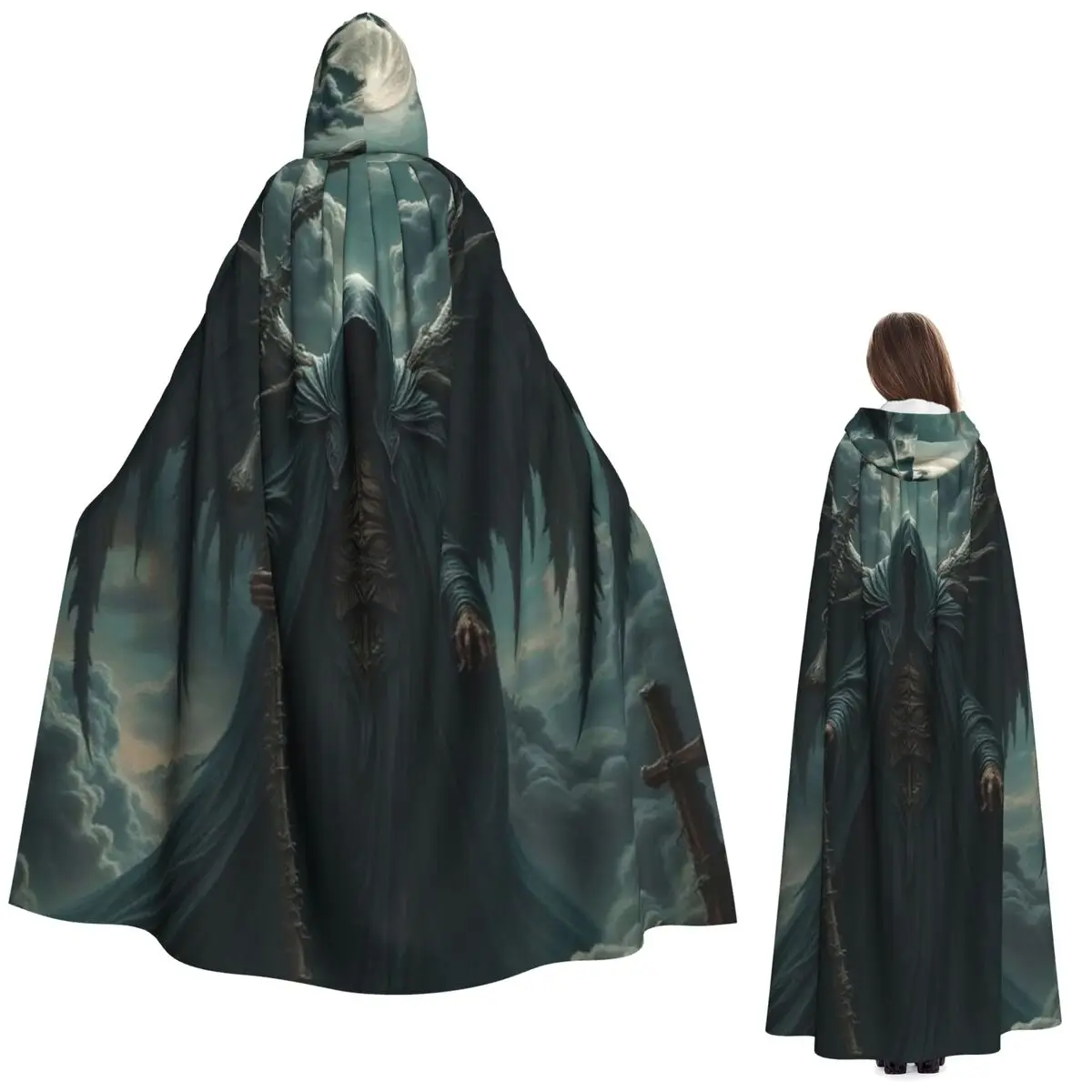 

Winged Grim Reaper Long Hooded Cloak Witch Medieval Costume Cosplay Cape HalloweenCoat Adult Unisex