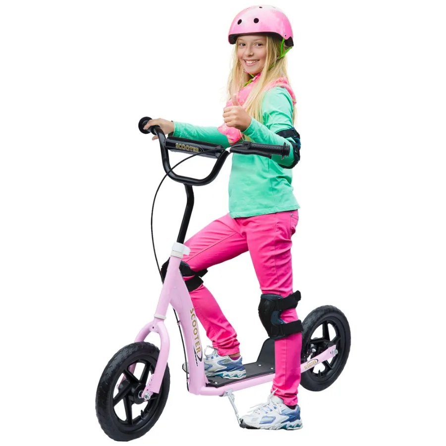 

HOMCOM Kick Scooter for 512 Years Old Big Wheel Scooter with Adjustable Height Handlebar Nonslip Footplate Rear Brake Pink