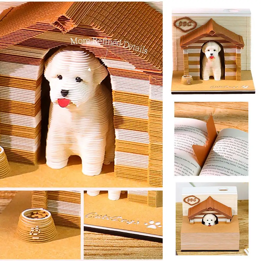 Cute Puppy Sticky Notes 2025 3d Notepad Panoramic Hand-torn Paper 3d Ornaments Dog Memo Desktop Pad Carving Art M6b2