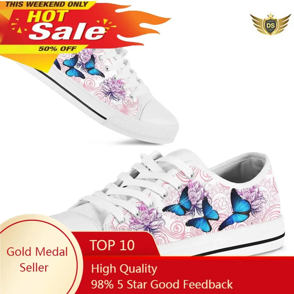 

Women Canvas Shoes Shoes Blue Butterfly Pattern New Style Female Sport Casual Shoes Women Sneakers Chaussure Femme