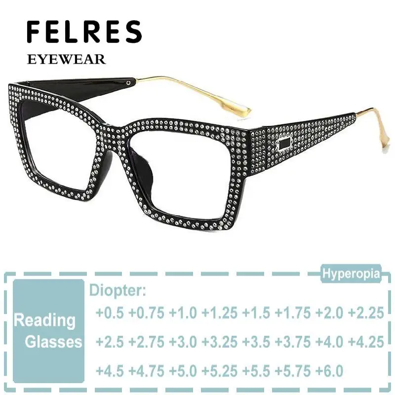 

Oversized Square Reading Glasses Anti Blue Rays Rhinestone Eyeglasses Frame Computer Glasses Prescription Presbyopia Eyeglasses