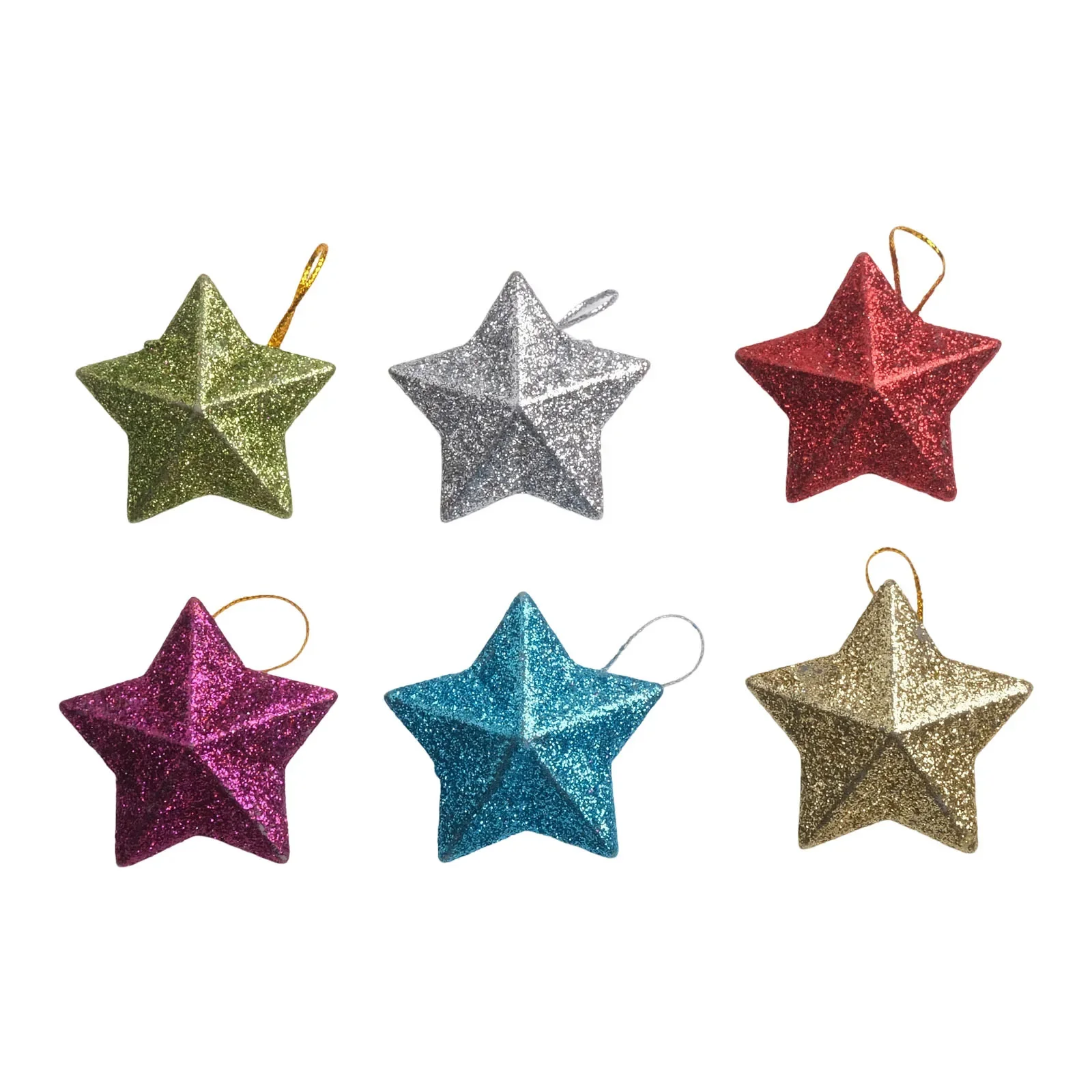 Merry Christmas Tree Decor Hanging Pendant 6pcs Set Gold Silver Red Small Star Ornament For Holiday Home Decoration 5x5cm