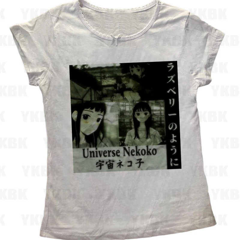 Y2k طباعة أنيمي سترة حزام أبيض عادية Harajuku المرأة فاسق مثير مشد الجرونج ايمو ريترو فتاة باردة القوطية أكمام الشارع الشهير