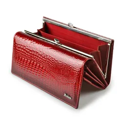 HH Alligator-billeteras de charol de lujo para mujer, carteras de piel auténtica, monedero largo con broche, monedero multifuncional