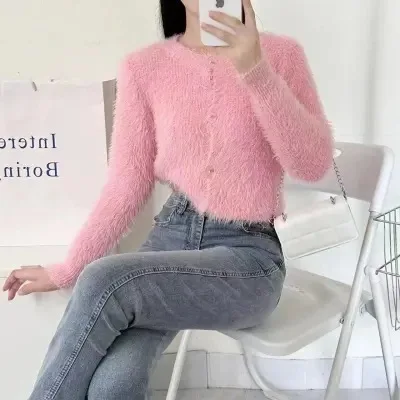 

Mink Fur Soft Sticky Sweater Women In Autumn Winter, With A High-End And Pure Desire For Spicy Girls. Sexy Short Knitted