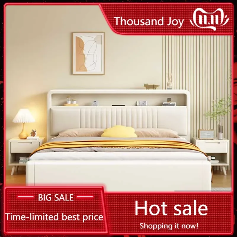 Pretty White Double Bed Elegant European Style Comferter Wood Queen Bed Storage Modern Le Lit Pour 2 Personnes Bedroom Furniture