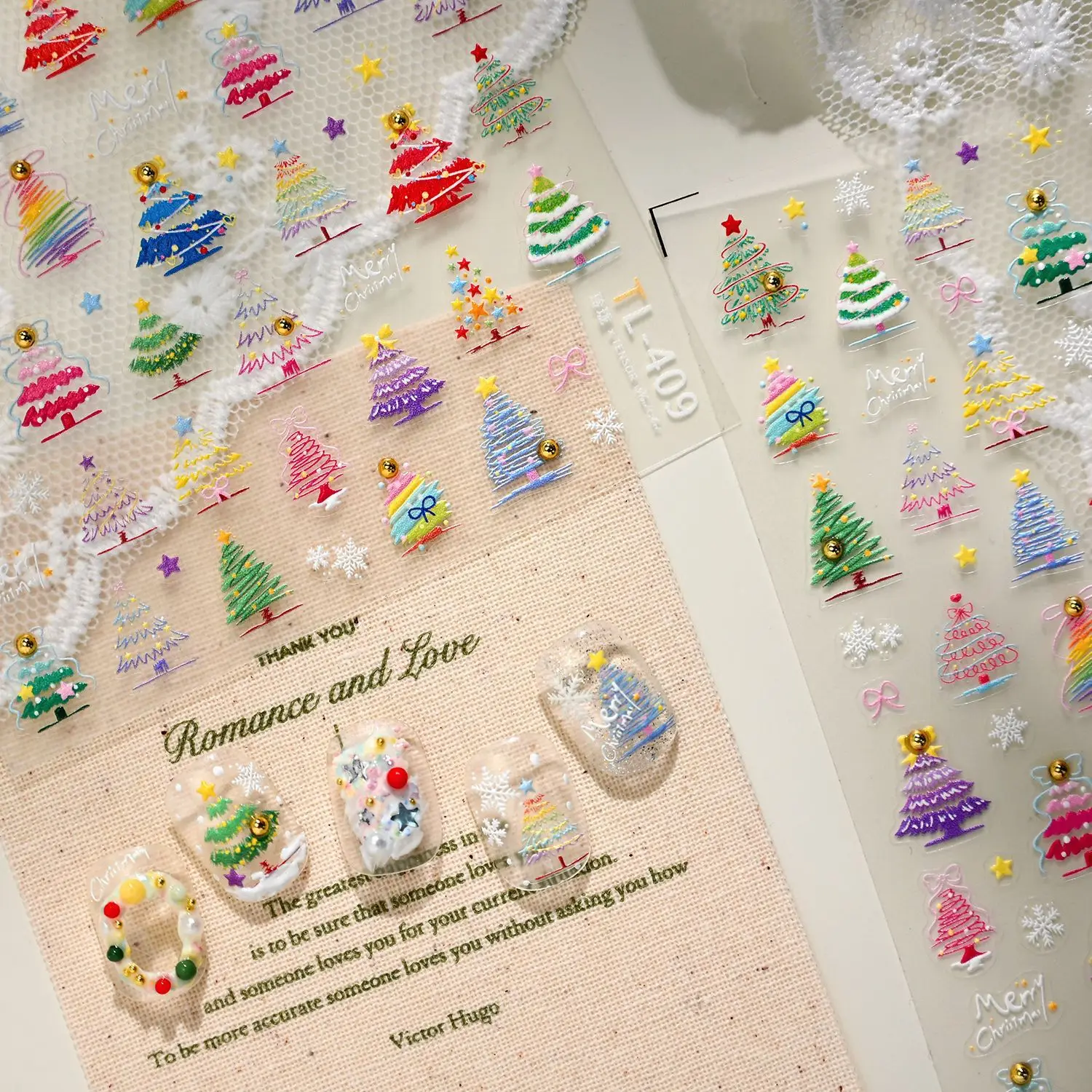 

Christmas Tree Embossed Nail Stickers Simple Relief Design Kid Friendly Self Adhesive High Quality Glossy Vinyl for Home DIY