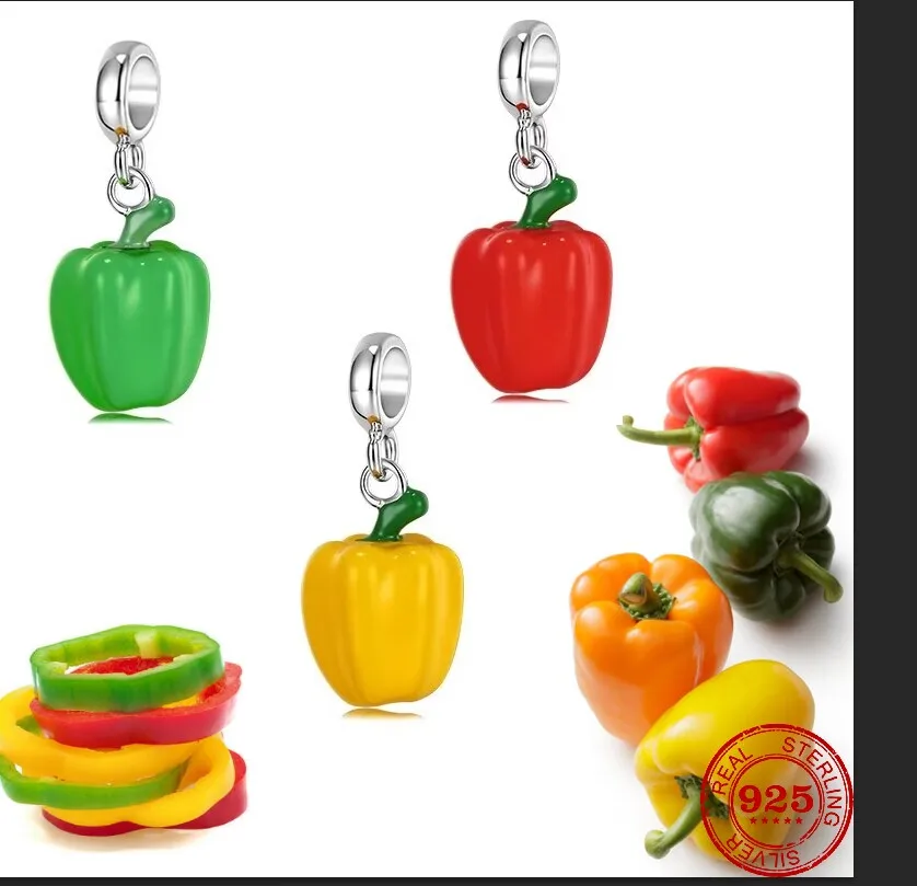

2023 New 925 Sterling Silver Colored pepper Pendant Charm Bead fit Original Pandora Bracelet Trinket DIY Women Jewelry