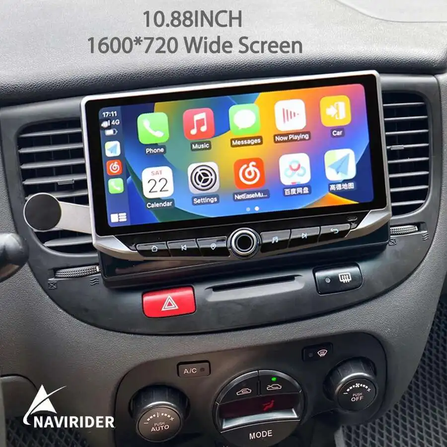 

10.88" Qled Screen Android Video Player Carplay For Kia RIO 2 RIO2 2005 2011 Type-C Charging Mobile Holder GPS Multimedia Stereo